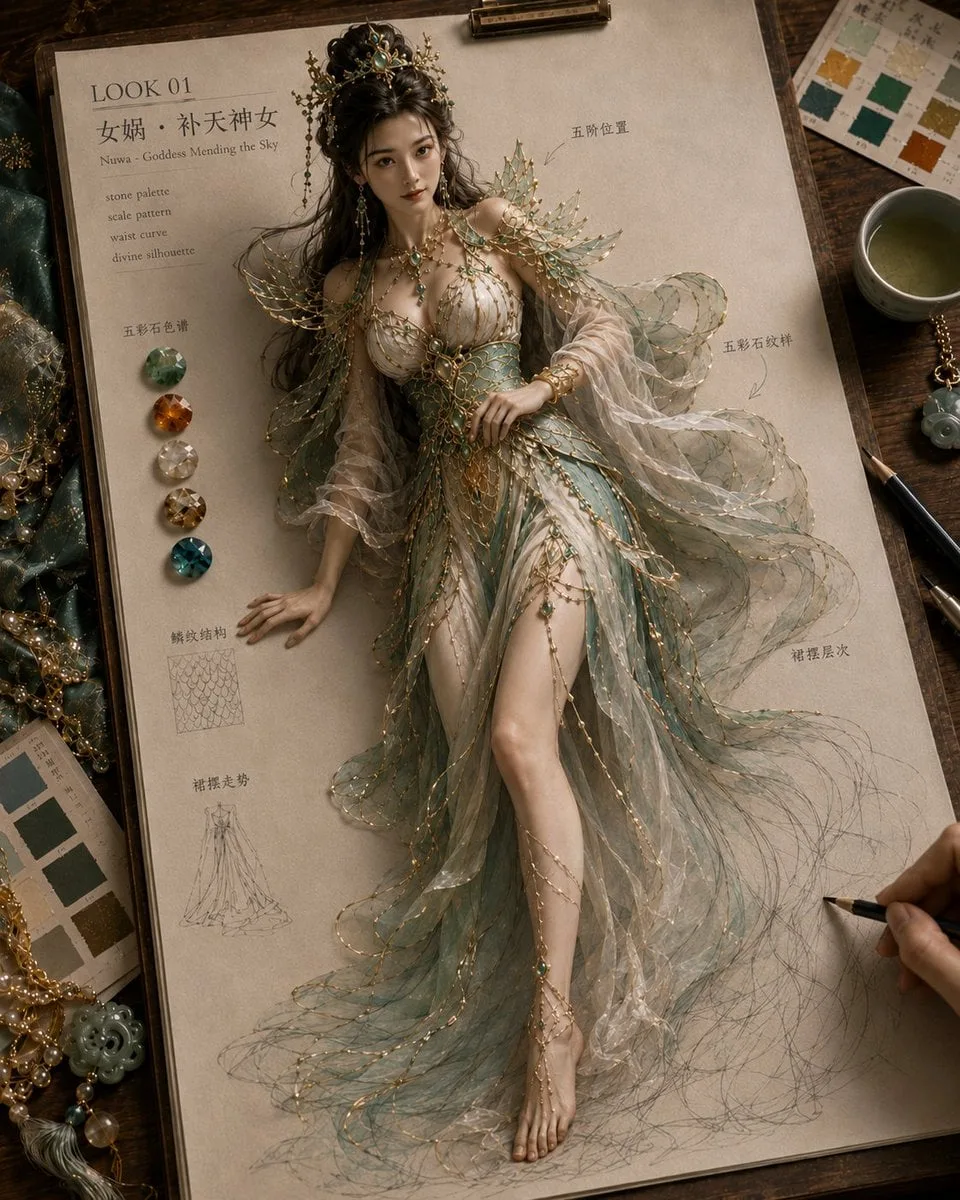 Generate a "Come True on Paper · Mythical Costume" style pi…