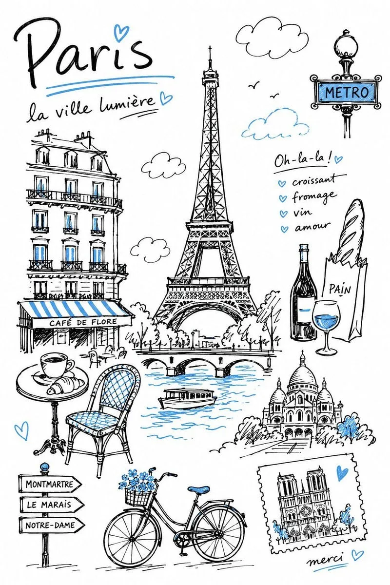 Create a charming editorial travel illustration of [Desti...