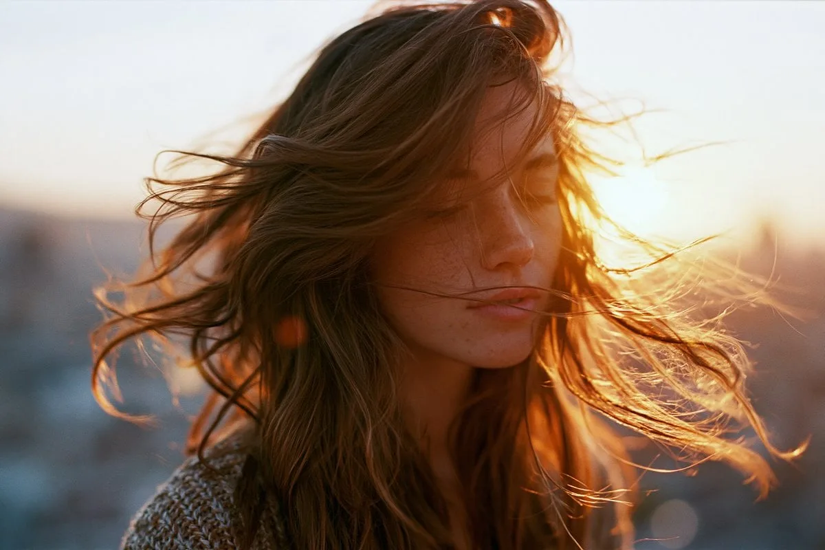 Photo of a woman's long hair blowing in the wind on a Bar...