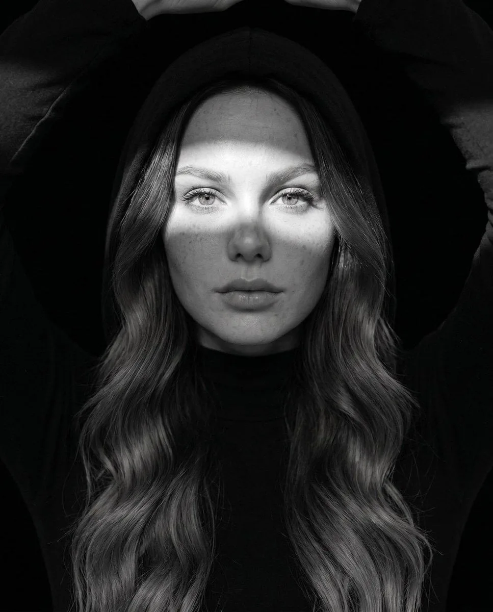 Ultra-realistic fine art black-and-white portrait, editor...