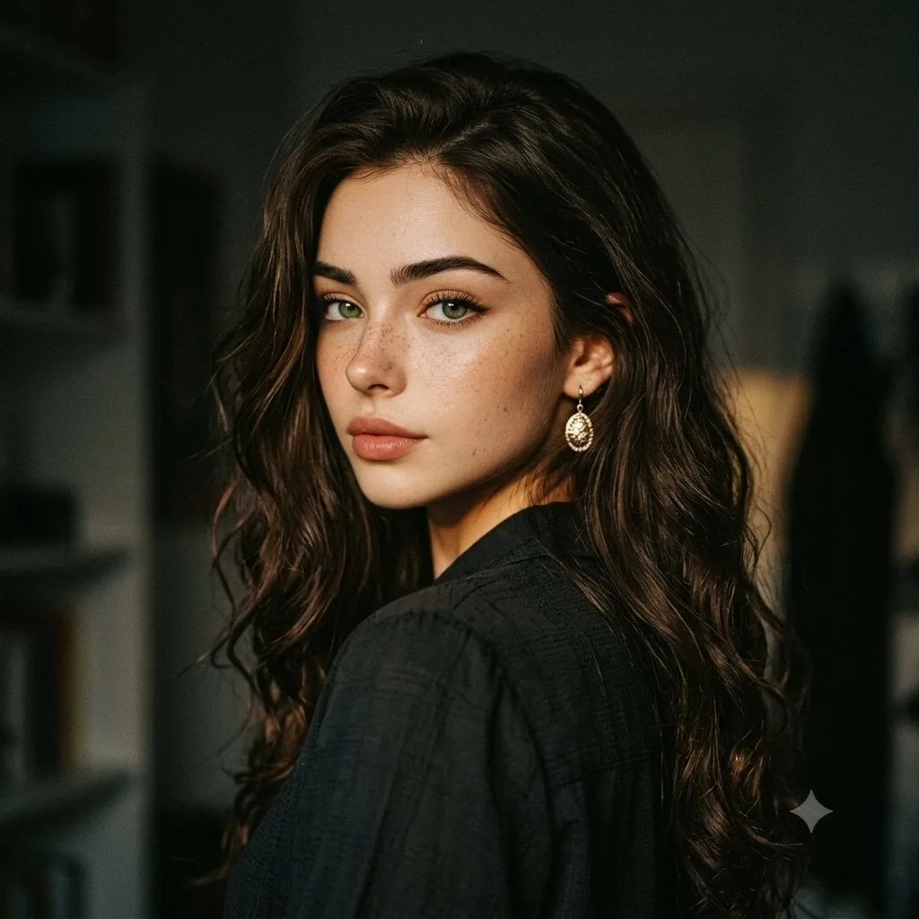 A young beautiful woman captured in a cinematic over-the-...