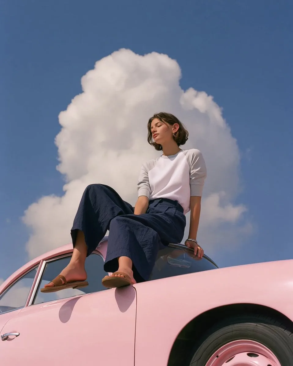 soft, dreamlike editorial fashion photo of a minimalist y...