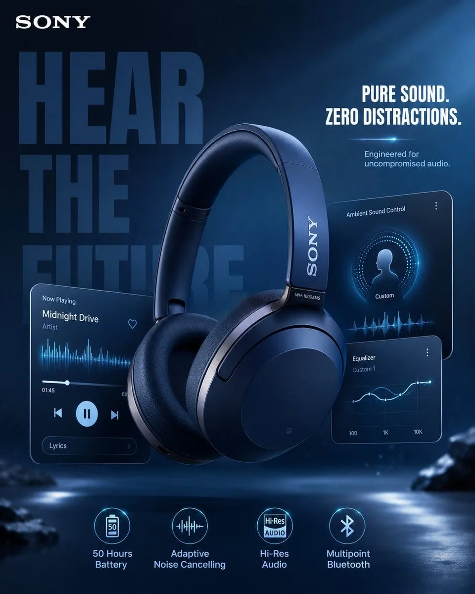 1. Sony Headphones, Midnight Blue Theme:
