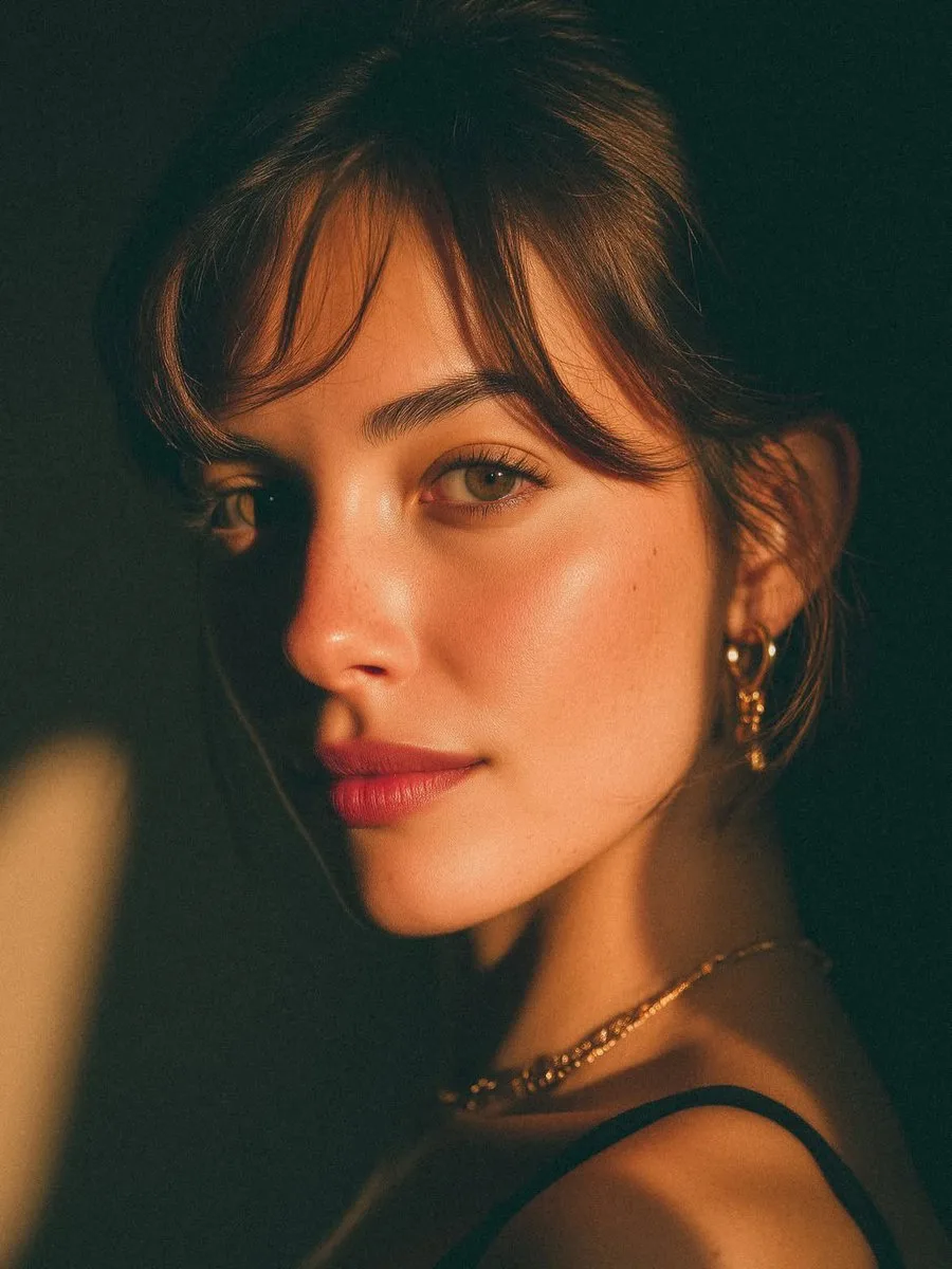 An ultra-realistic cinematic close-up portrait of a beaut...