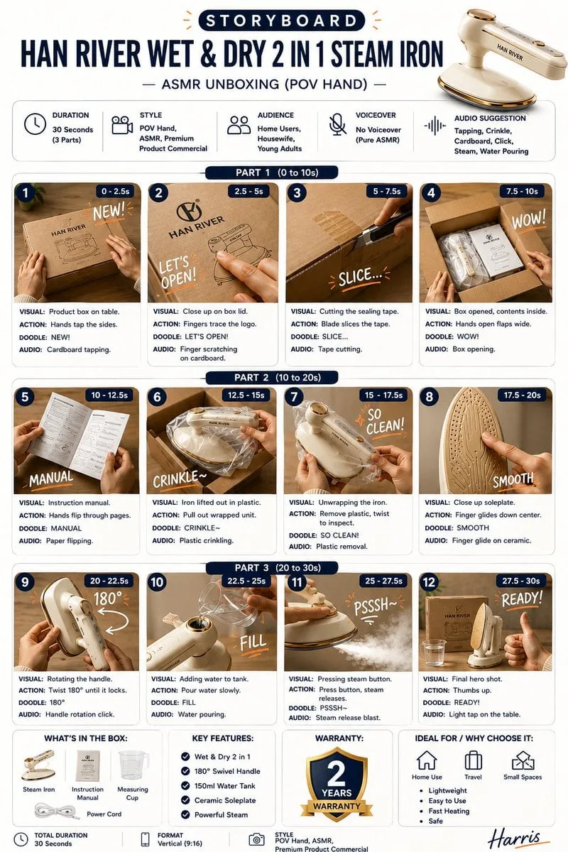 Create a clean, premium storyboard infographic for a prod...