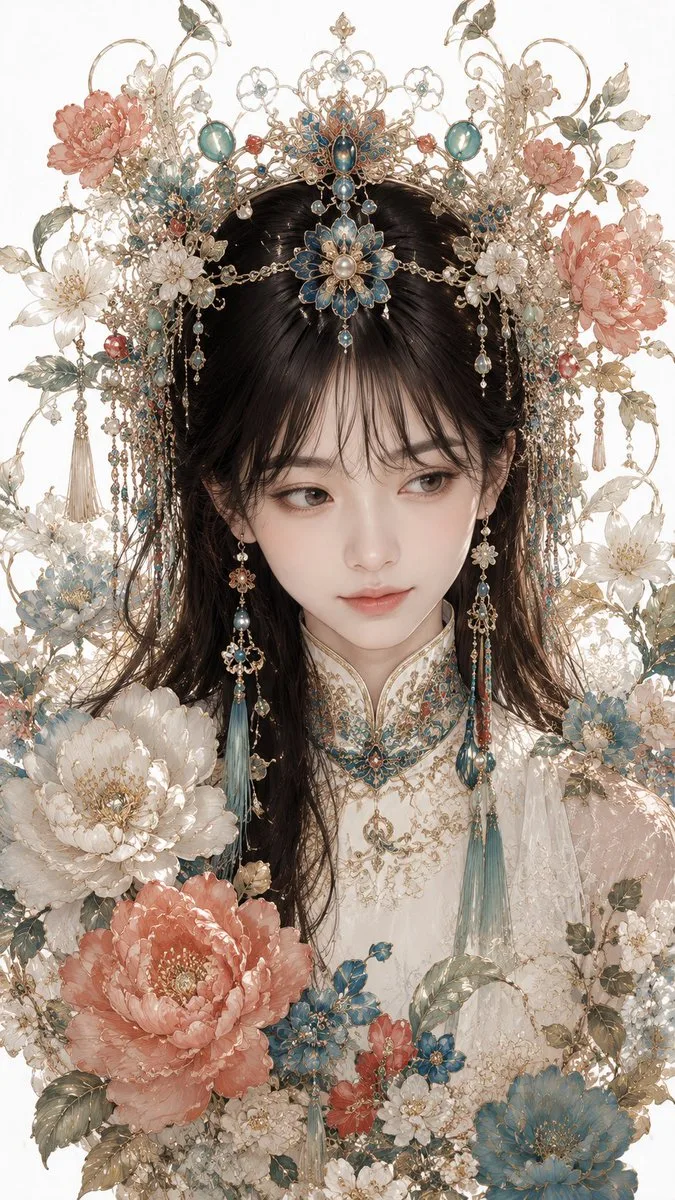 New Chinese-style couture portrait, anime-inspired gongbi...