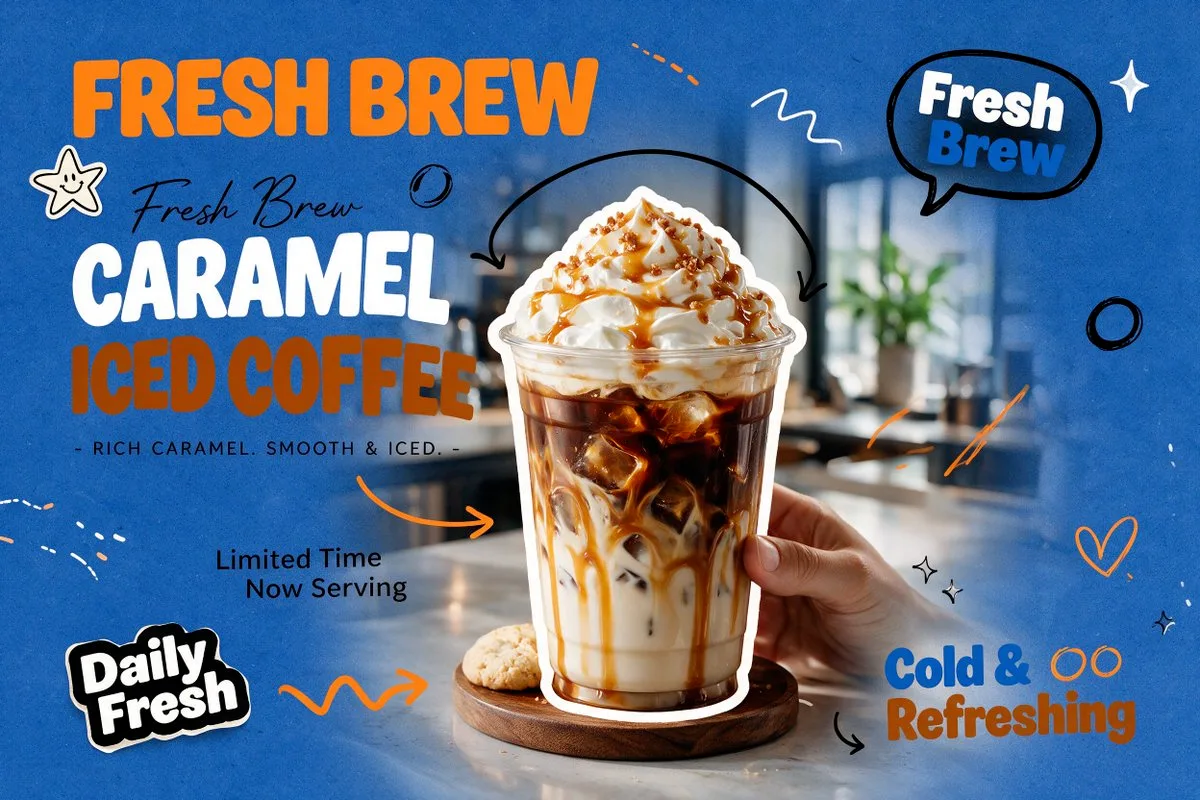 Create a trendy 3:2 square promotional poster for “[Produ...