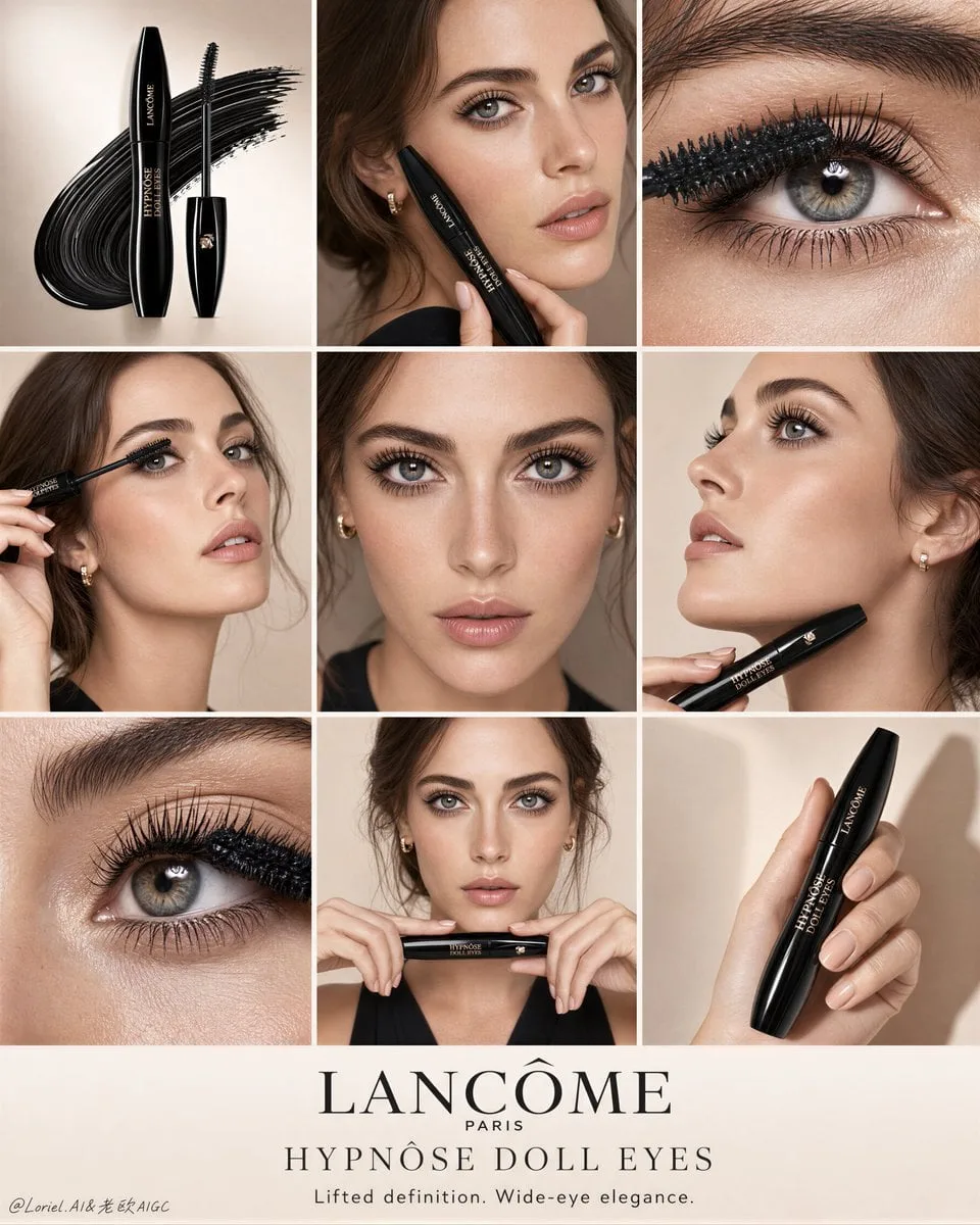 Create an ultra-premium nine-panel beauty campaign board ...