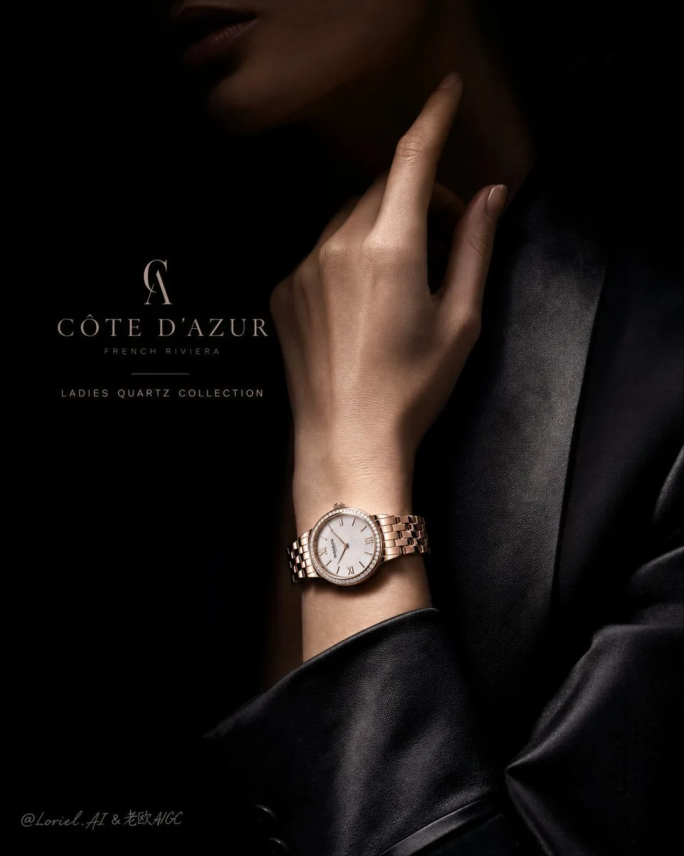 Create an ultra-premium vertical luxury watch advertising...