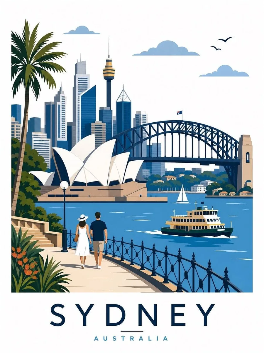 Create a premium editorial travel poster illustration of ...