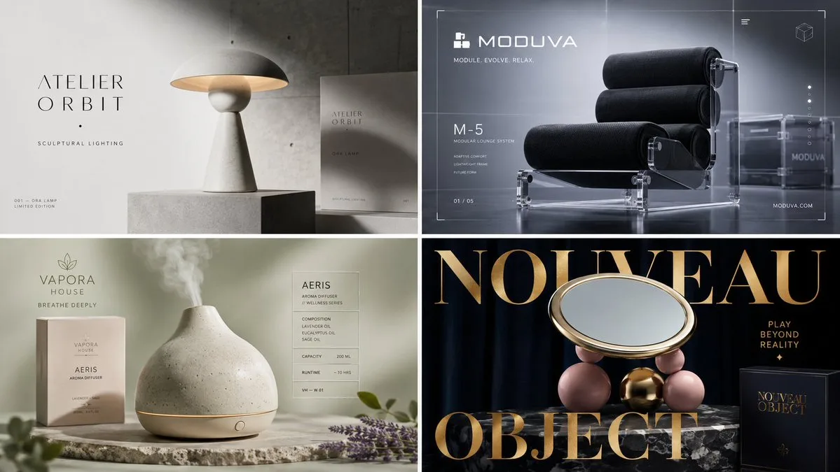 2x2 grid, 16:9, do this for 4 avant garde home brand:: pr...