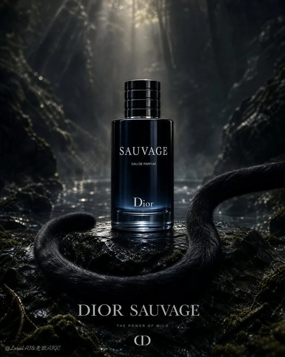 Create an ultra-premium fragrance advertising poster for ...
