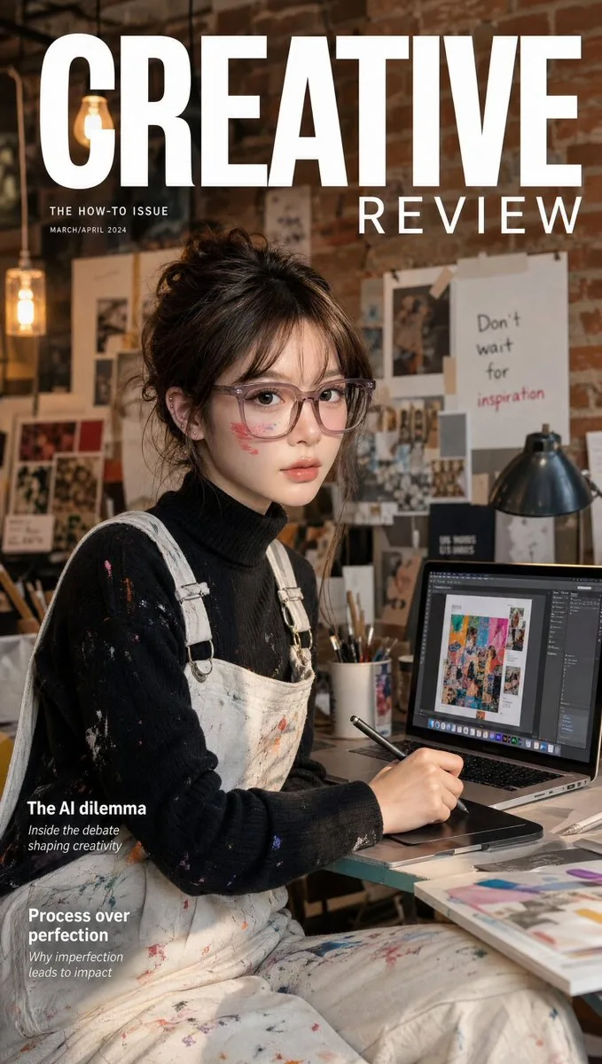 Ultra-realistic creative industry magazine cover featurin...