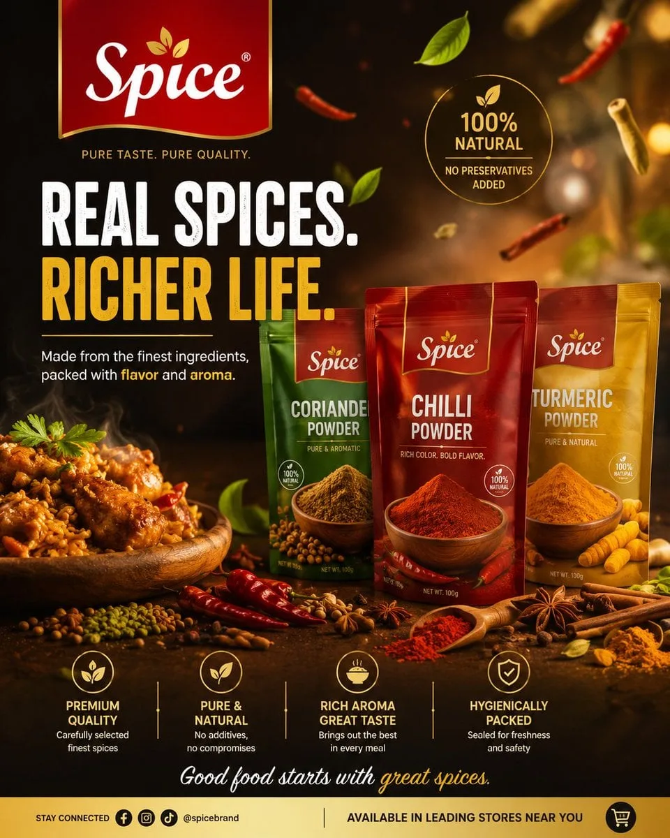 Create a premium, luxury advertising poster for a spice b...