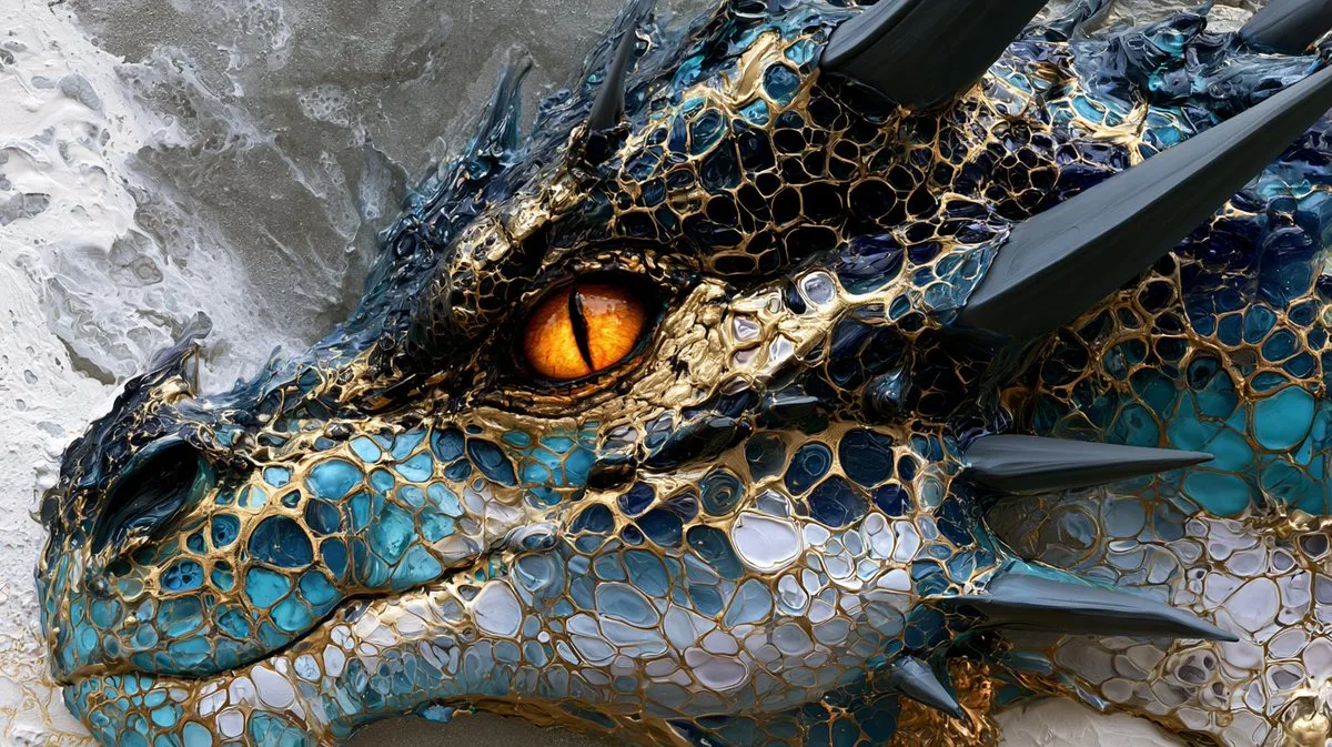 A close up portrait of a dragon head in profile, rendered...