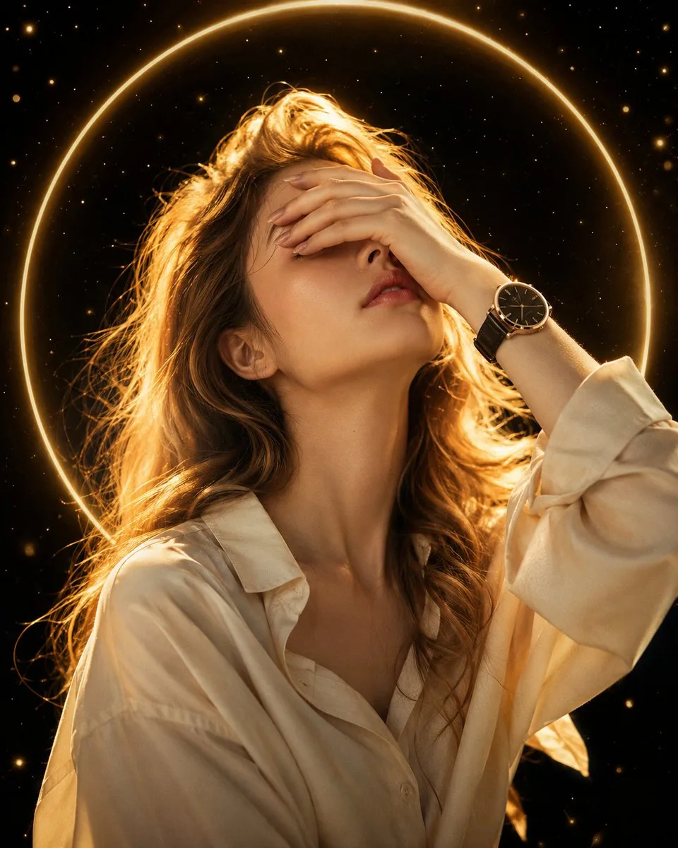 A dreamy cinematic portrait of a beautiful young woman wi...