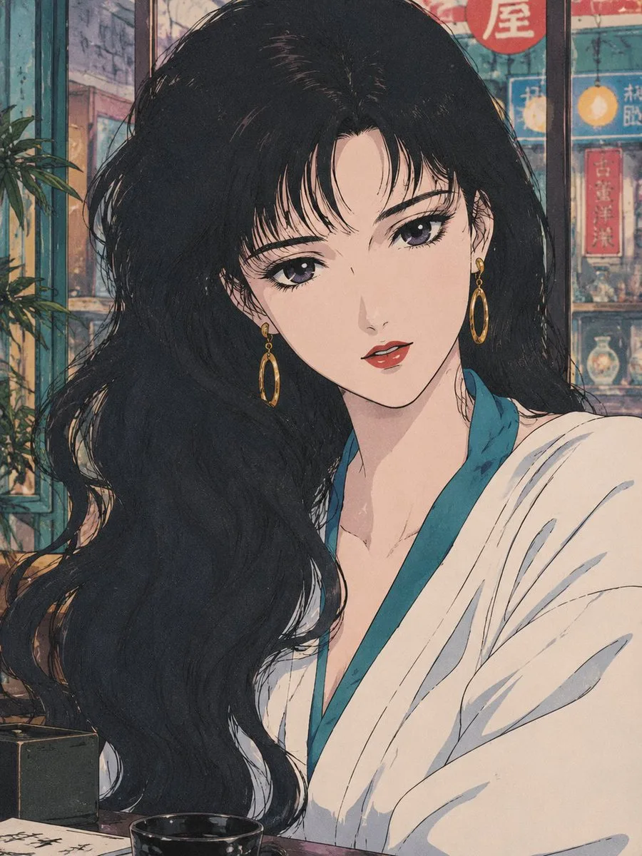 Aspect ratio: 3:4. The color illustrations of retro girl co…