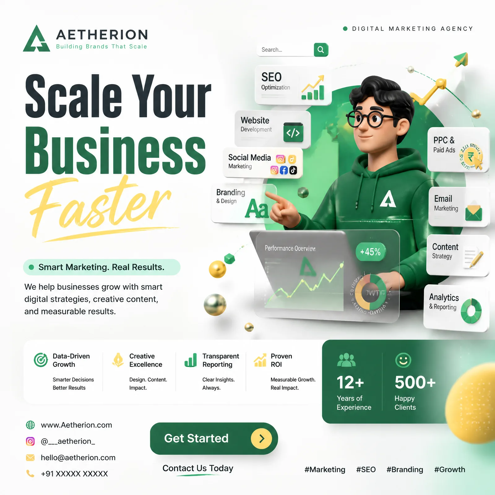 Create a premium square (1:1) social media post for Aethe...