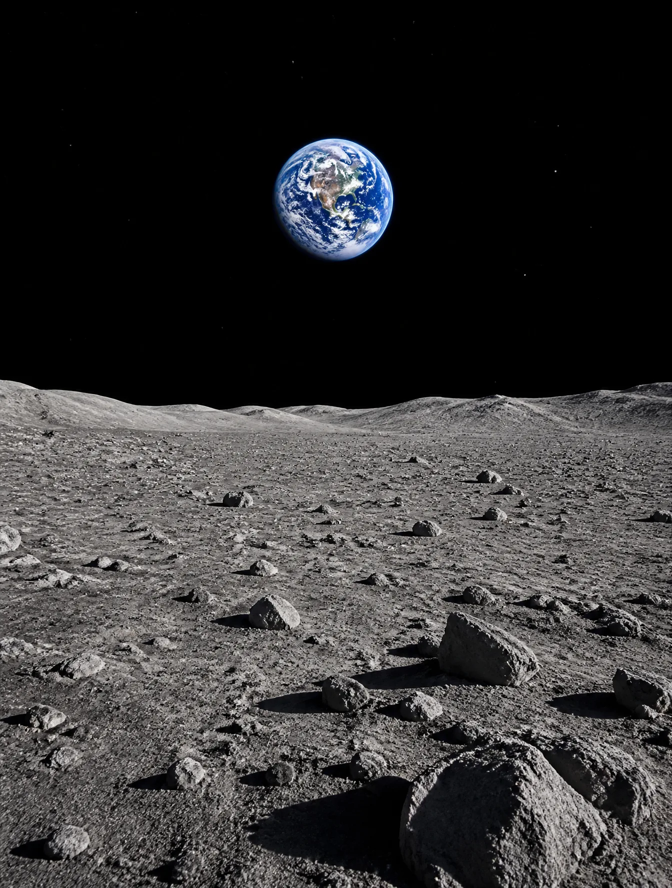 A photorealistic view from the surface of the Moon lookin...