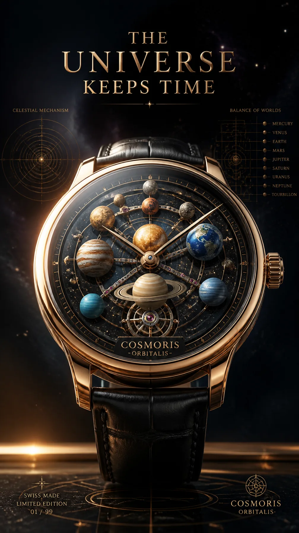 A premium 9:16 luxury watch advertising poster.Main Subje...