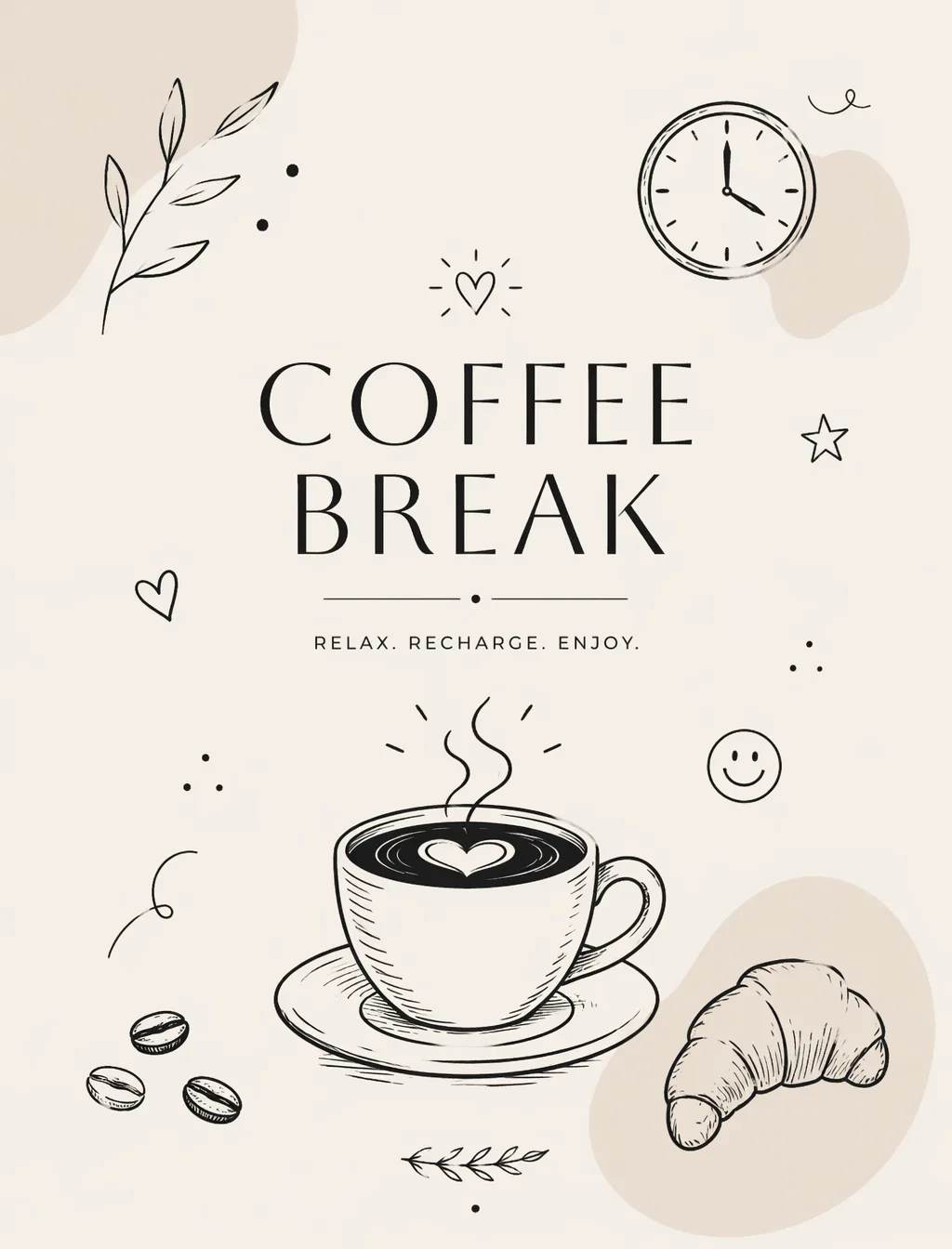 Minimal doodle-style poster for "Coffee Break" — clean an...