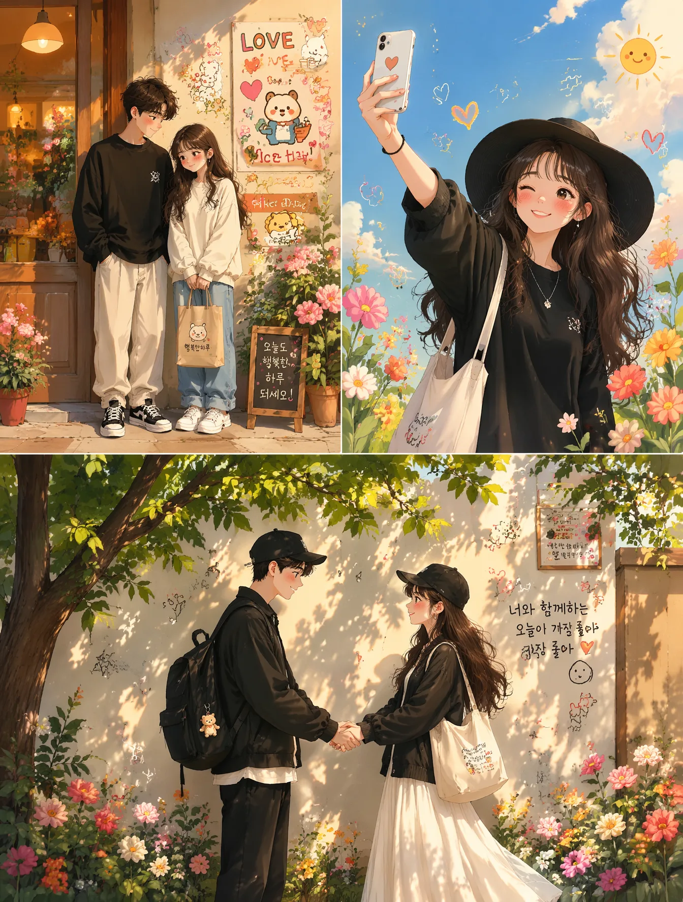 Whimsical Korean-inspired illustration, soft pastel color...