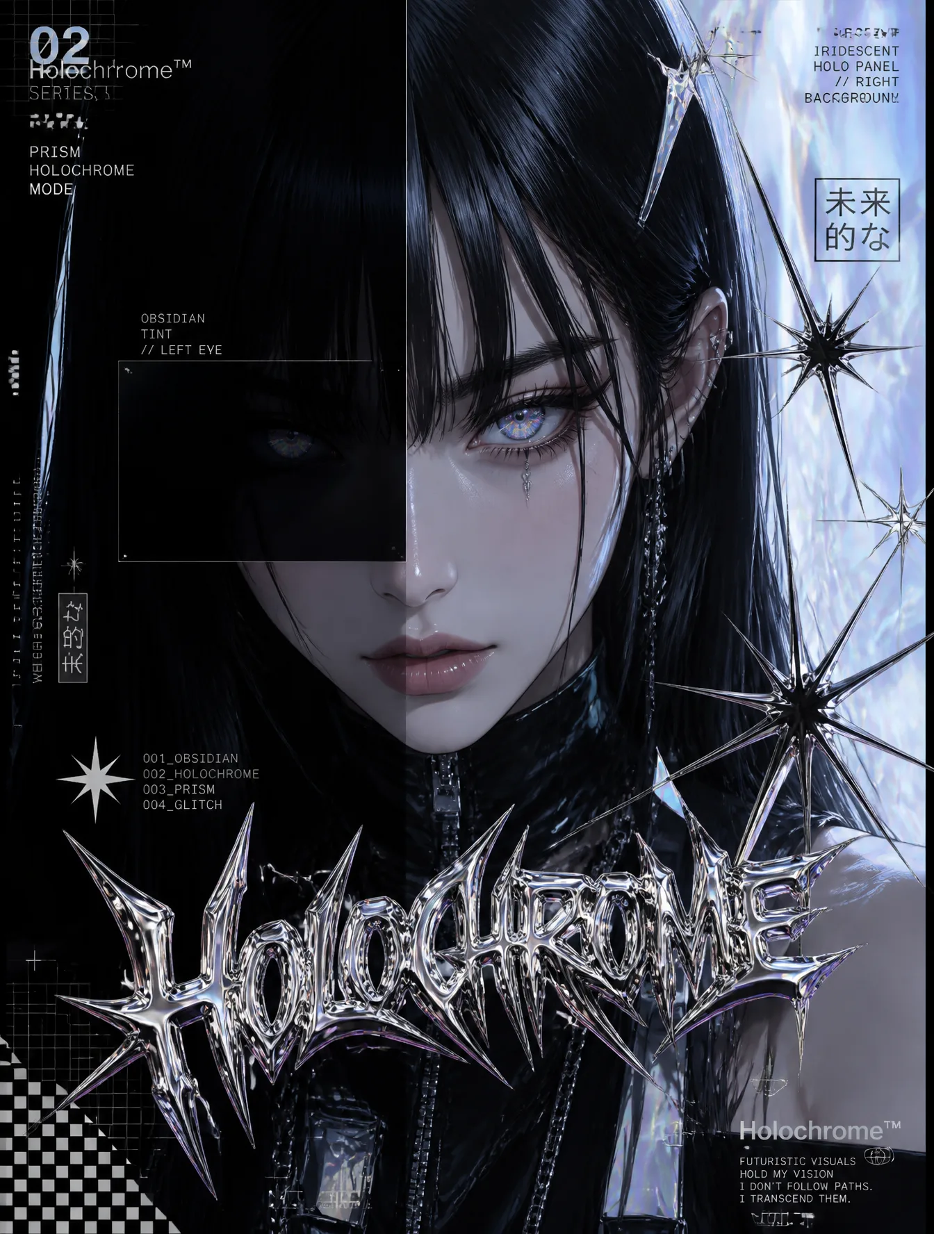 Obsidian & HolographicFuturistic anime girl with sleek je...