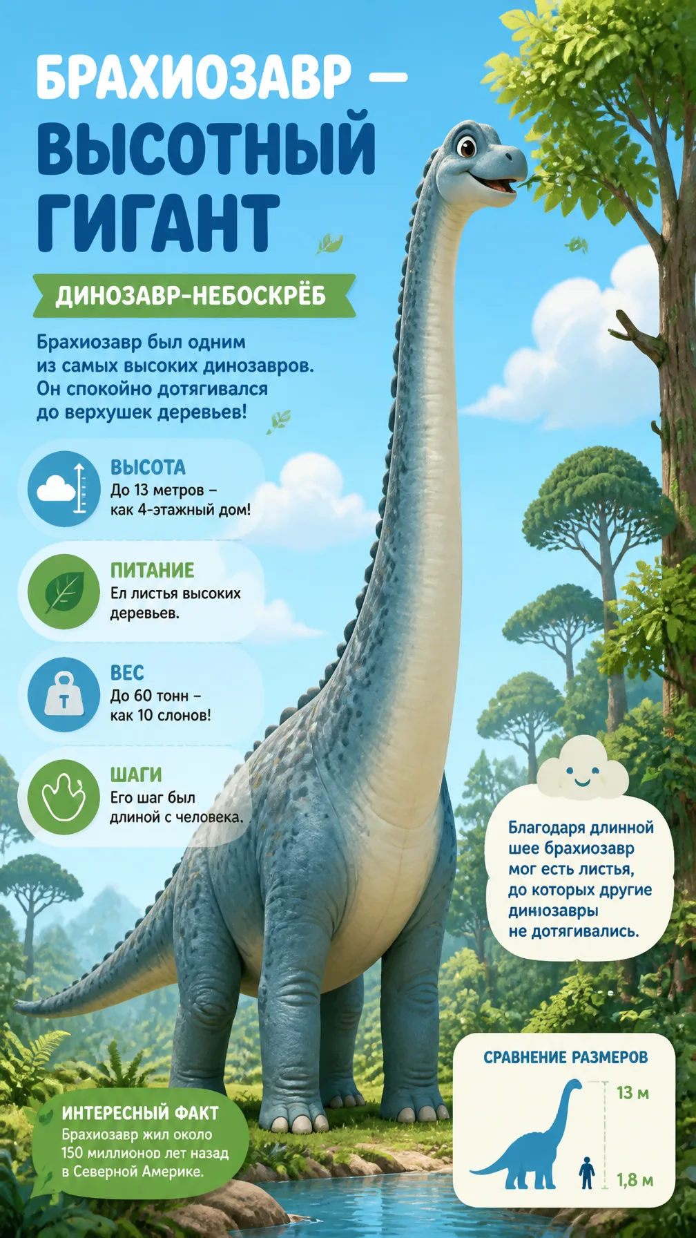 Брахиозавр: инфографика «Динозавр-небоскрёб»