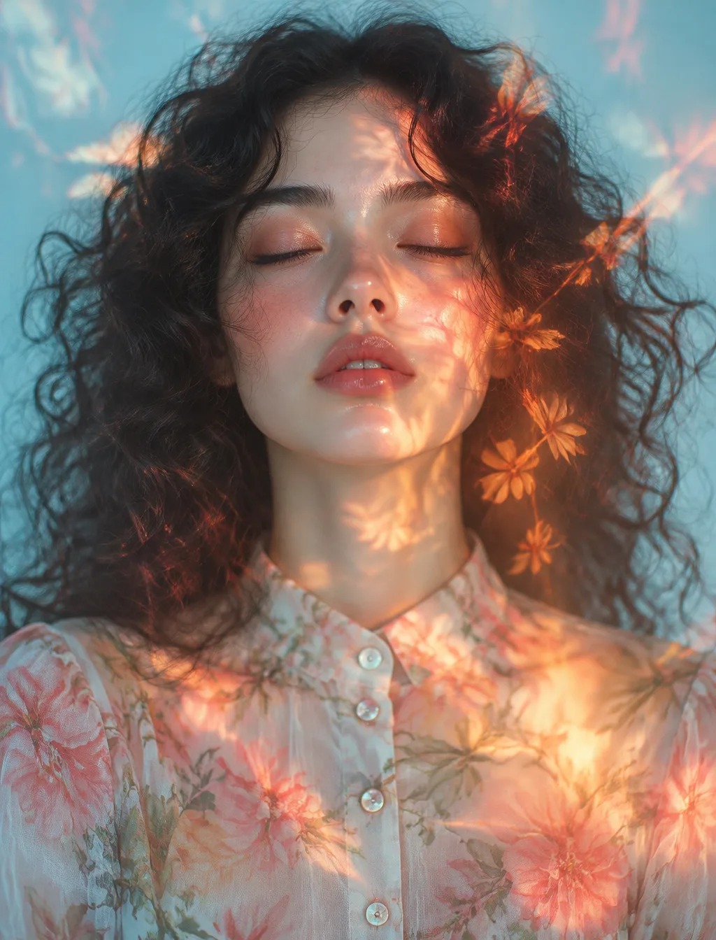 Девушка с чёрными кудрями и закрытыми глазами