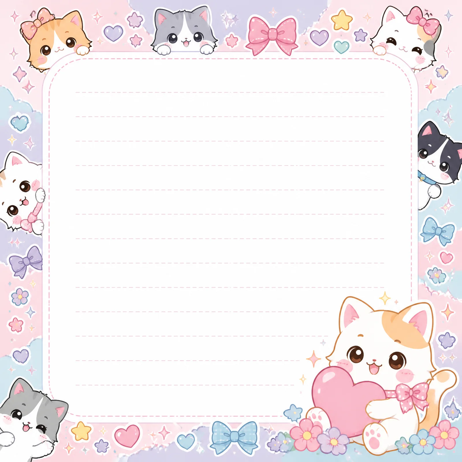 Create a print-ready digital notepad sheet, square format...