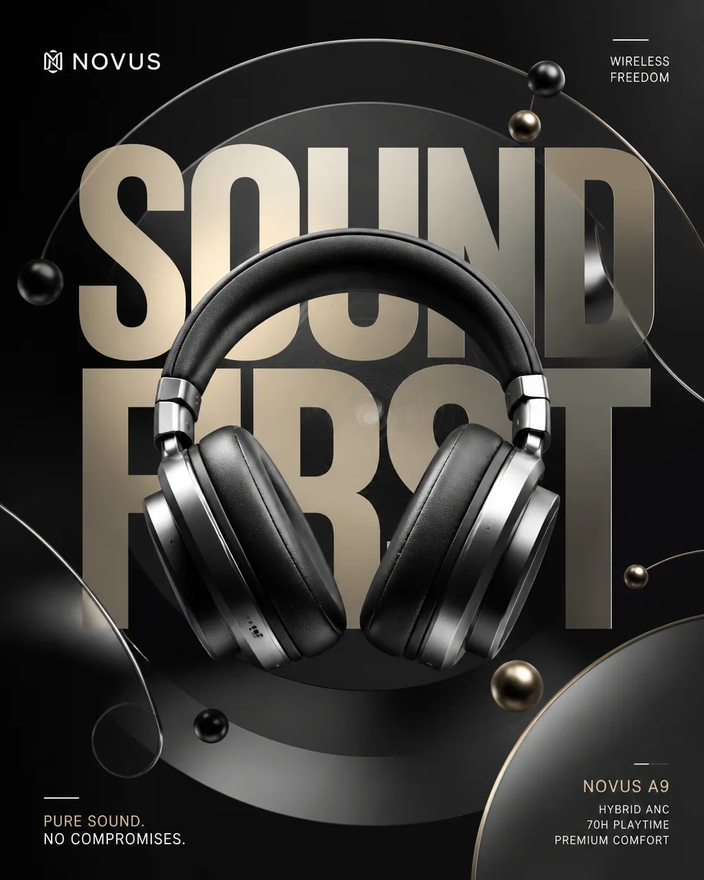 A premium commercial audio-brand advertising poster desig...