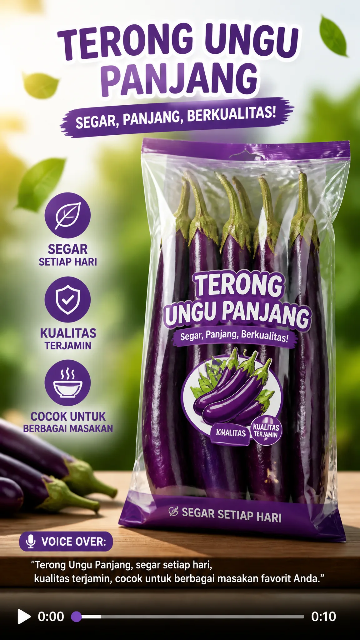 Buat video iklan untuk produk Terong Ungu Panjang sesuai ...