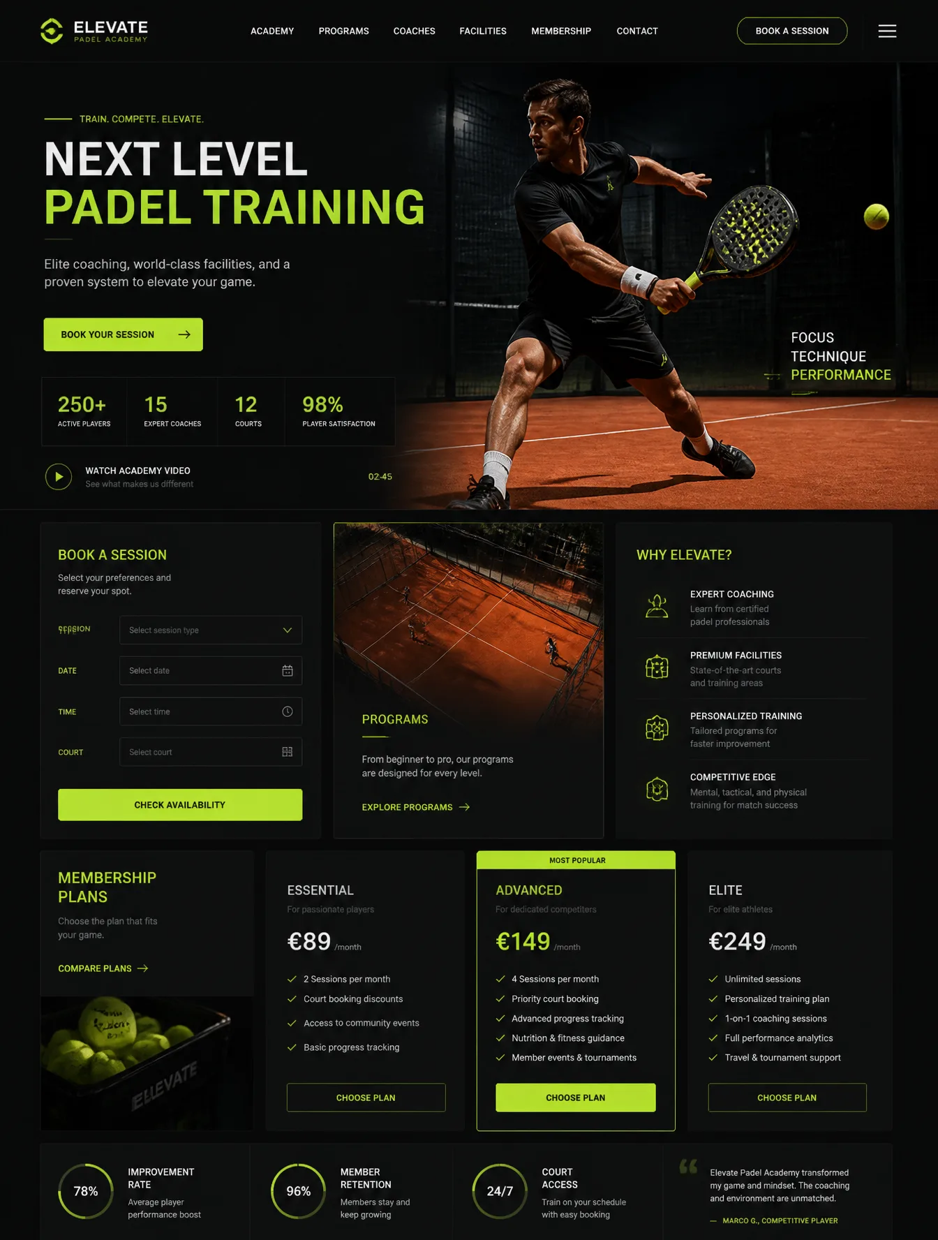 A high-fidelity landing page UI design for a premium pade...