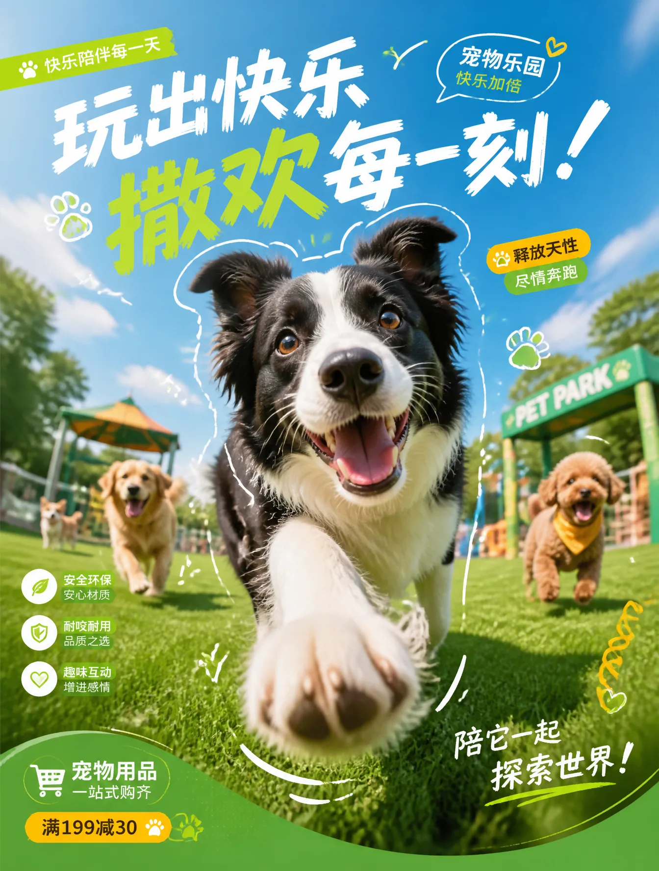 E-commerce poster design, pet supplies poster. A border col…