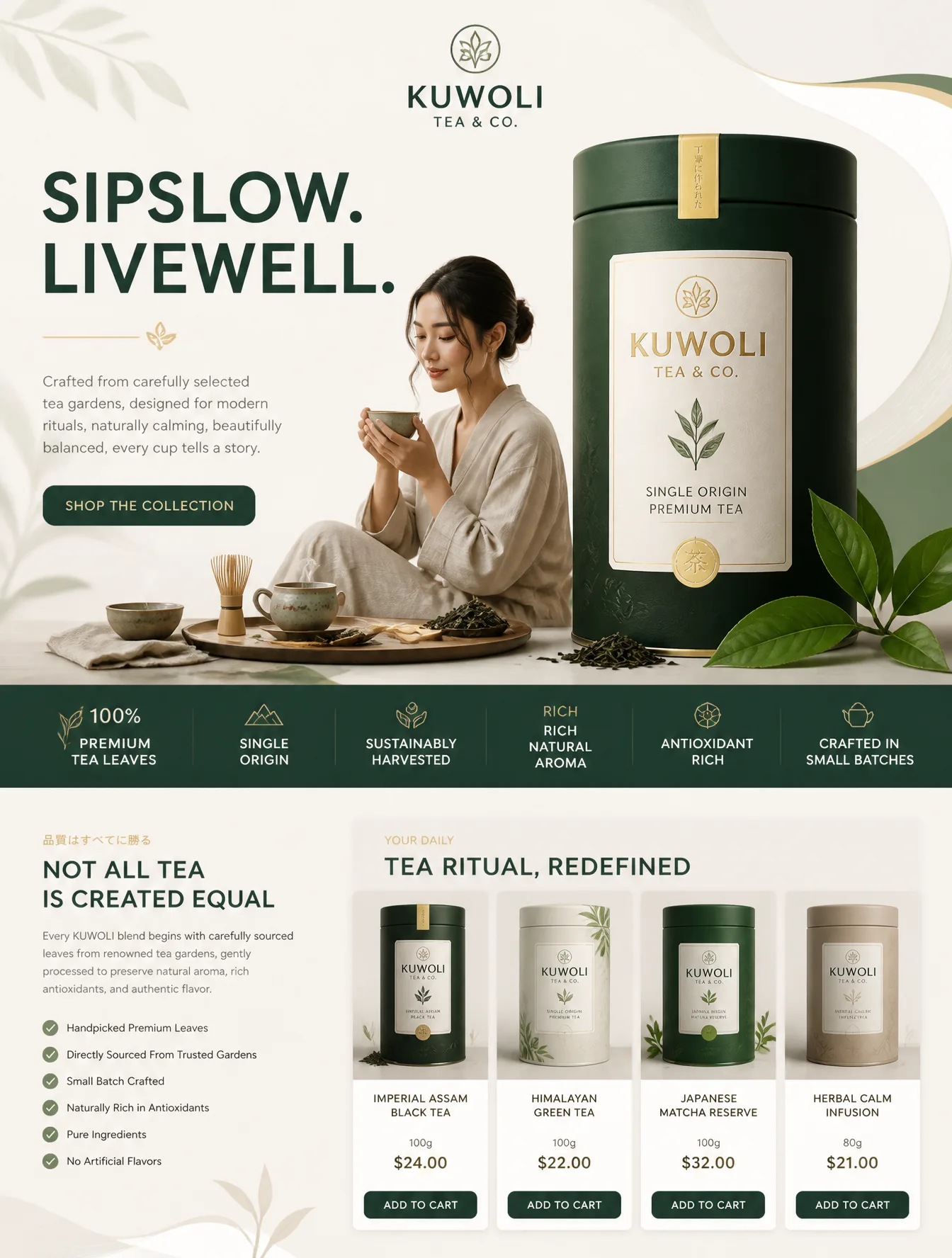 Create a premium luxury advertising poster for "KUWOLI Te...