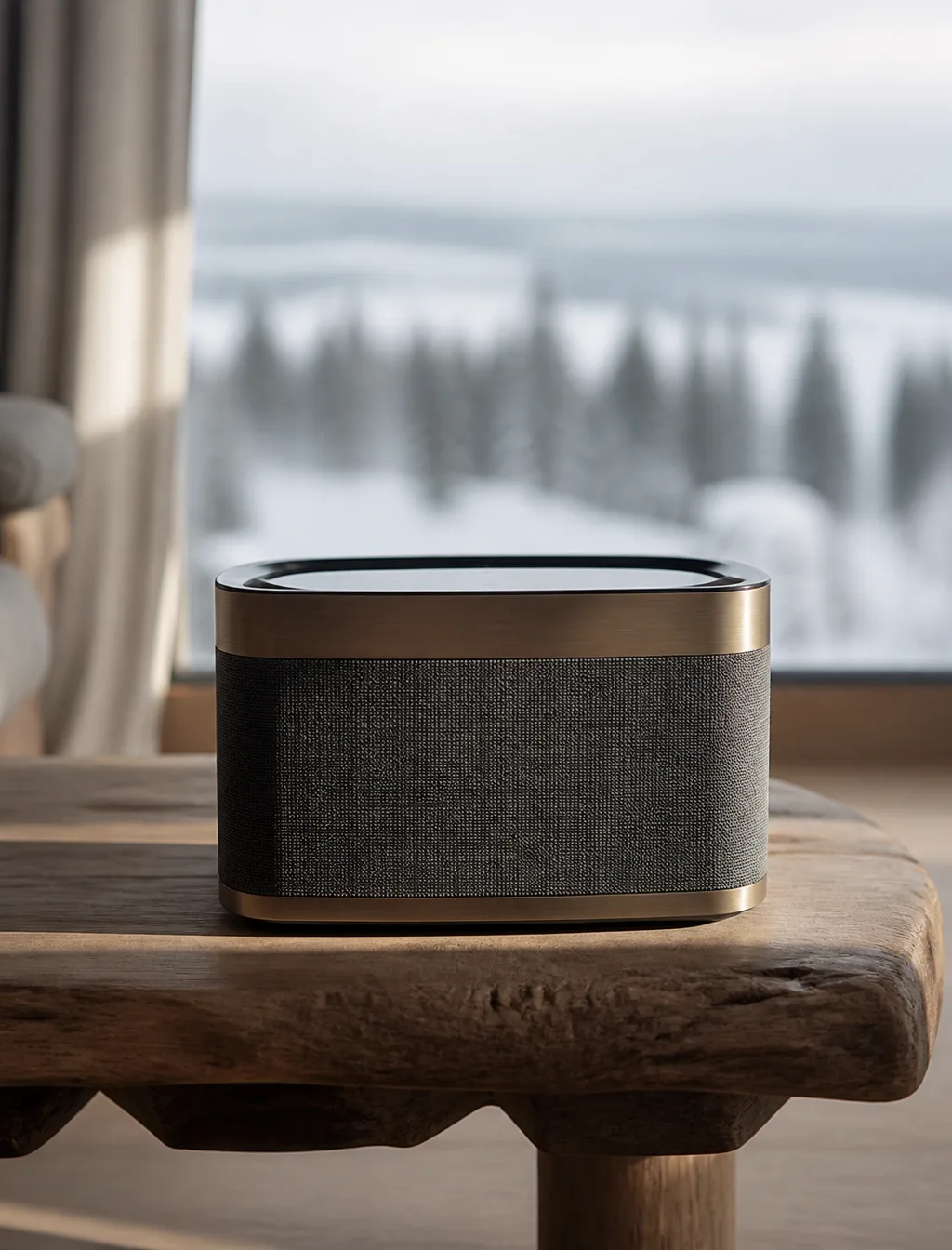 Hyper-realistic cinematic still life: a wireless speaker ma…