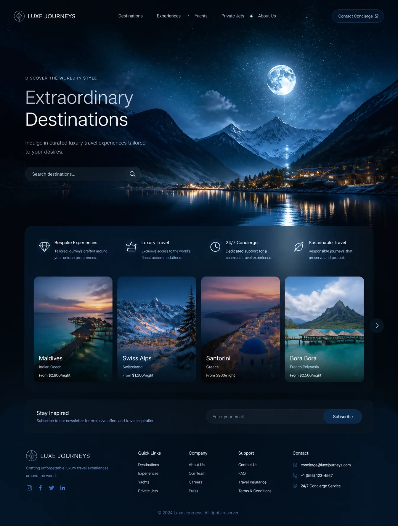 Luxury moonlight travel landscape, glowing lake reflectio...