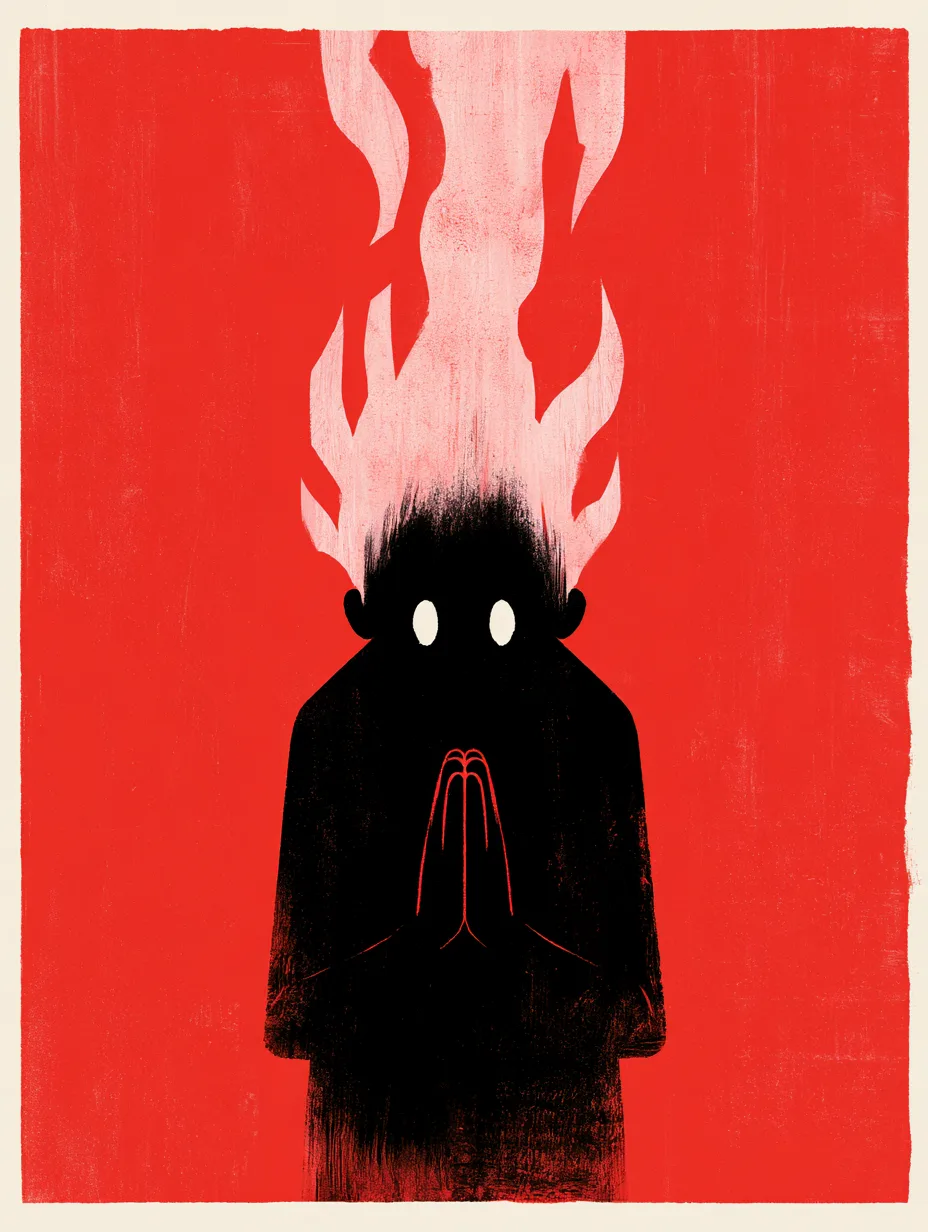 A stark graphic illustration centers a faceless, black-cl...