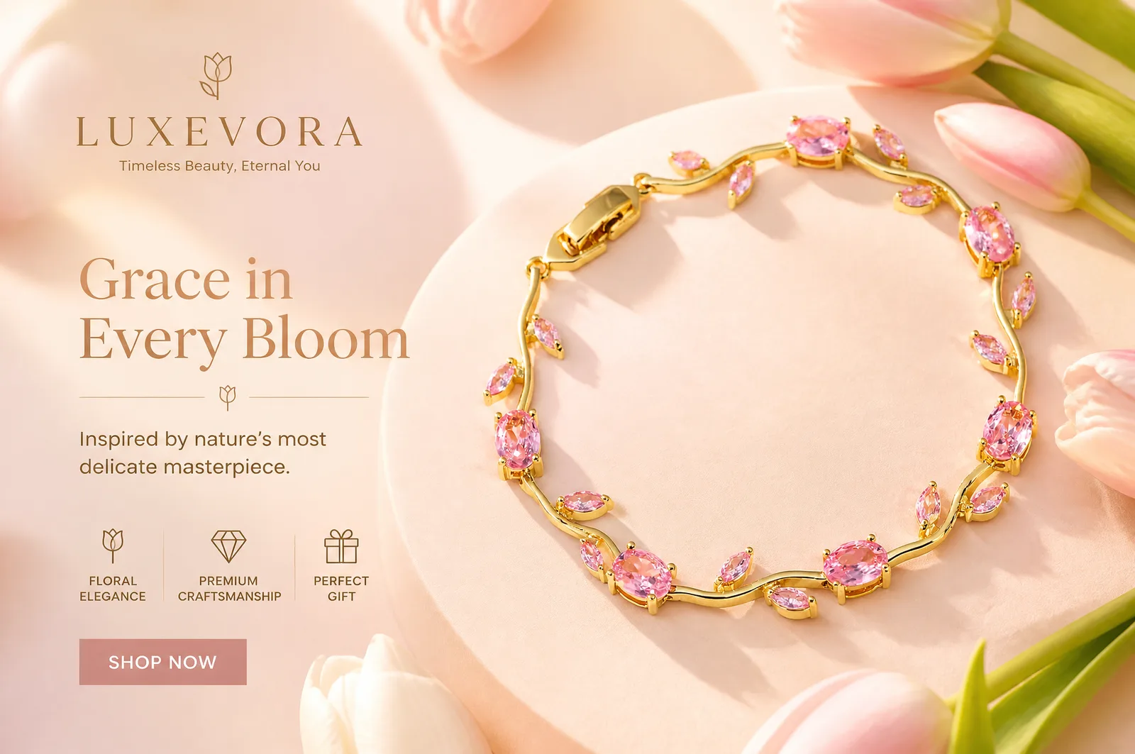 Luxury tulip bracelet advertisement, delicate tulip-inspi...