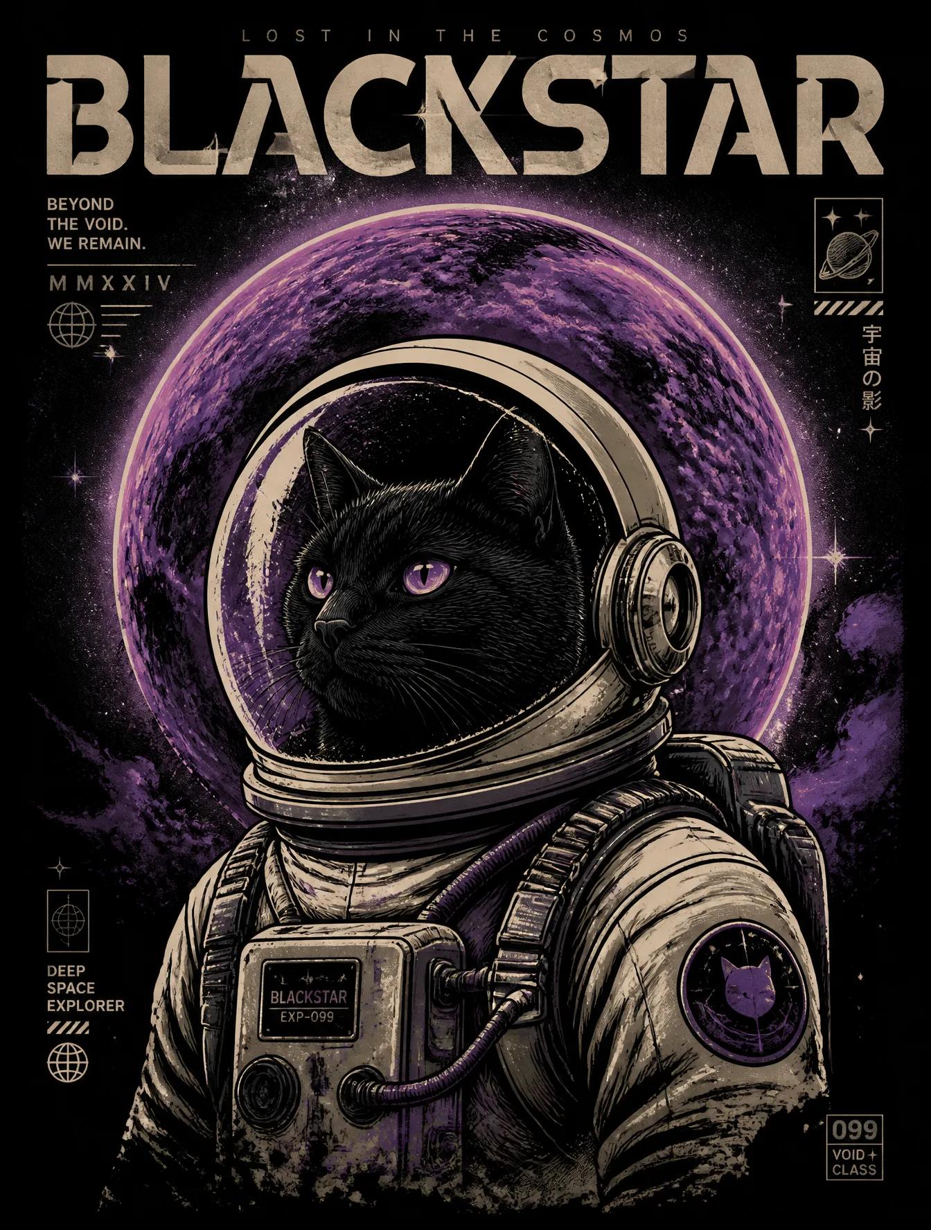 A high-quality t-shirt design featuring a cool black cat ...