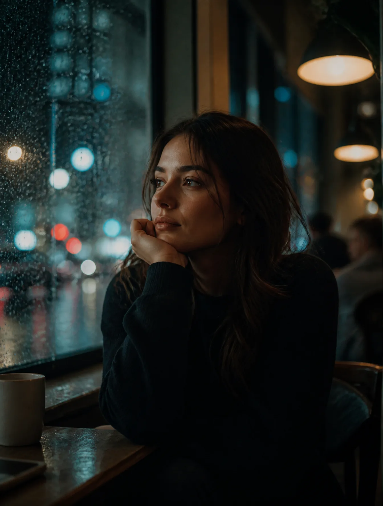Ultra-realistic cinematic portrait of a person sitting be...
