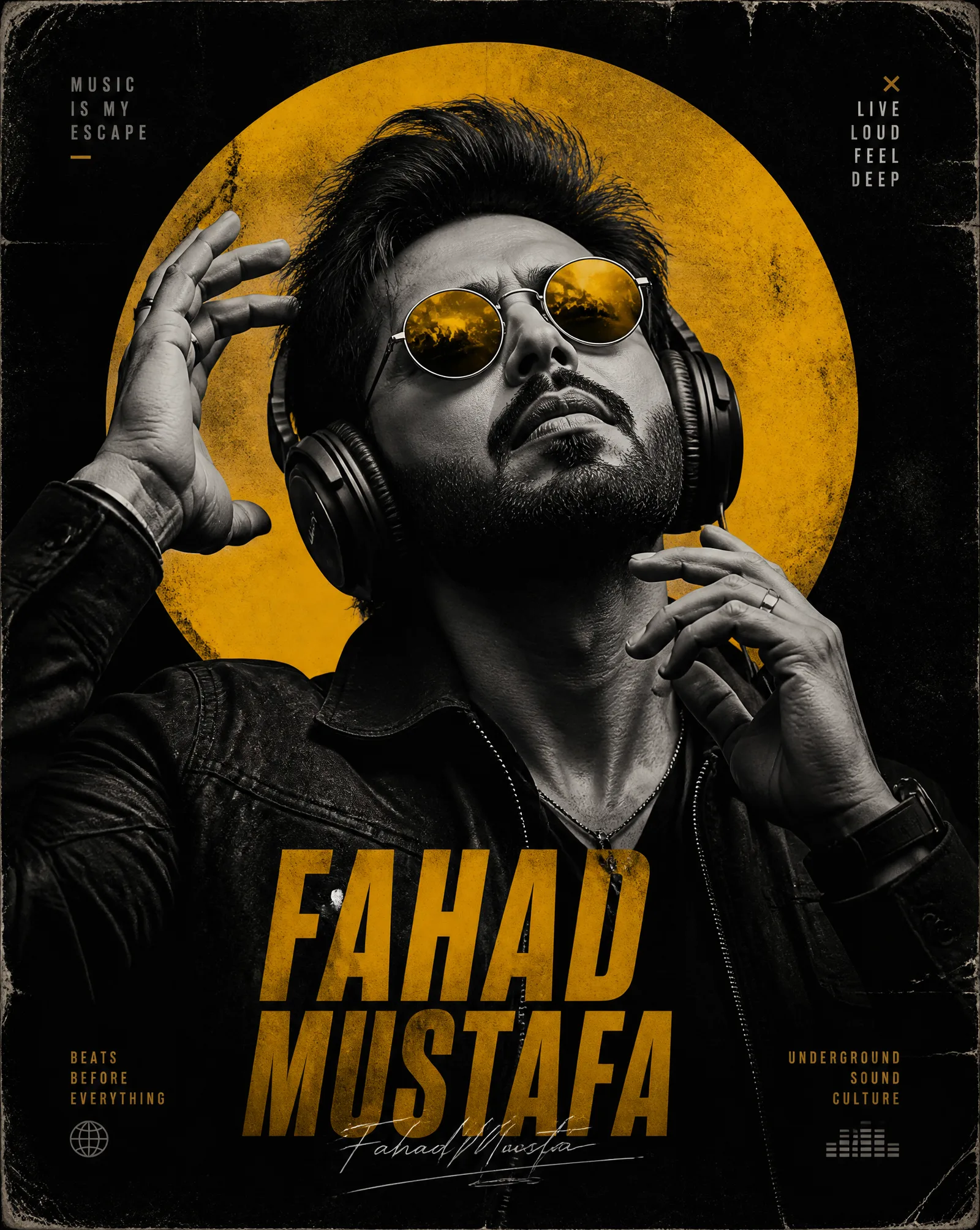 Create a dark, high‑contrast poster with a moody, undergr...