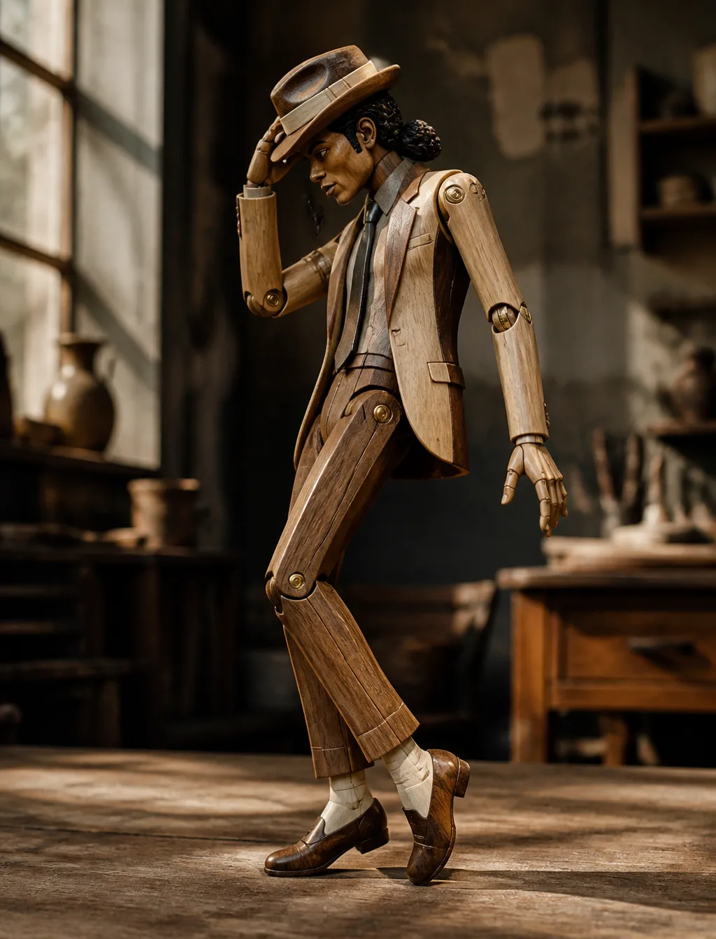 Subject and Movement: A delicate wooden automaton, depict...
