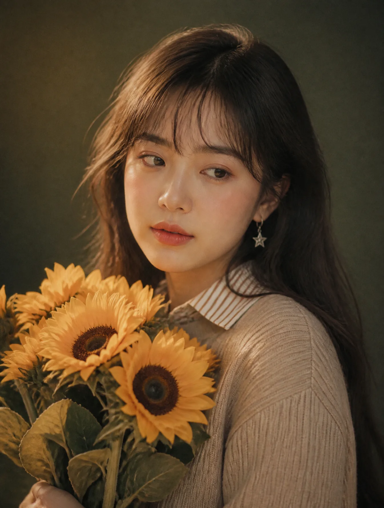 POSITIVE PROMPT:A young East Asian woman with long, soft ...