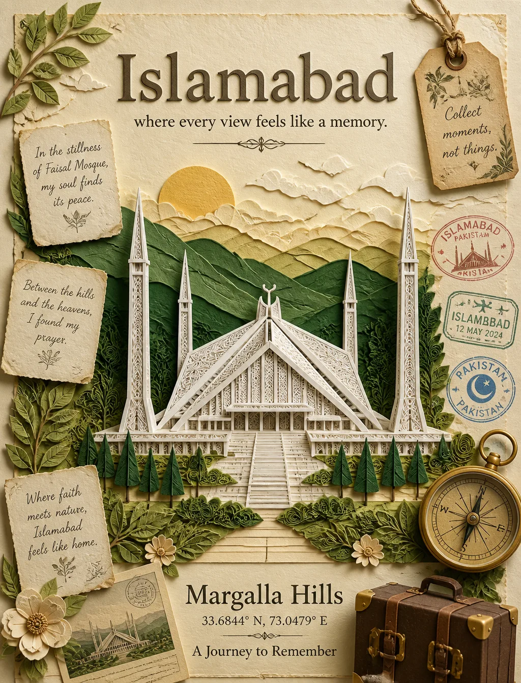 Islamabad travel poster in elegant handcrafted 3D paper q...