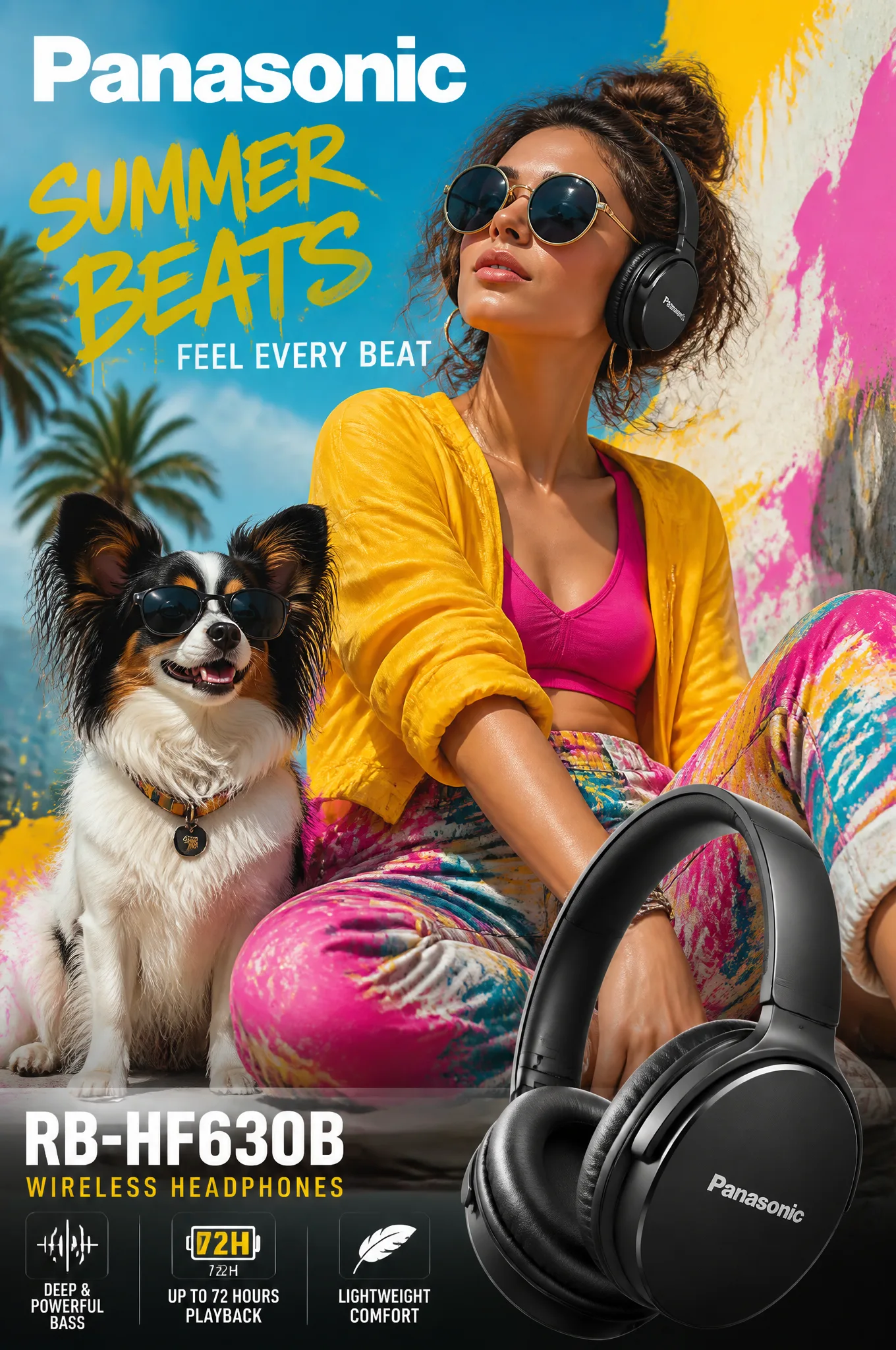 Premium Panasonic summer advertising poster, wireless hea...