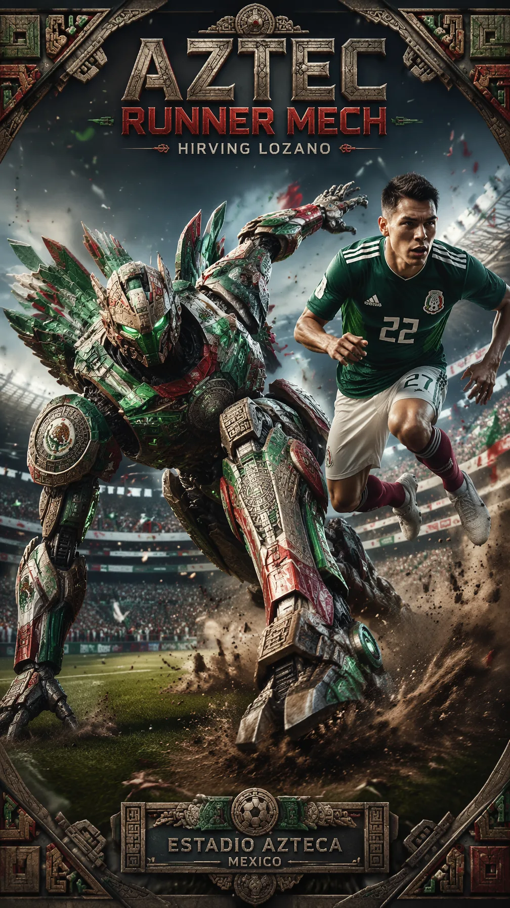 Mexico — Hirving Lozano — Aztec Runner Mech “9:16 poster ...