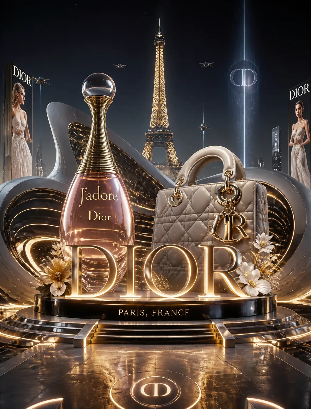 Create a futuristic cinematic luxury promotional installa...