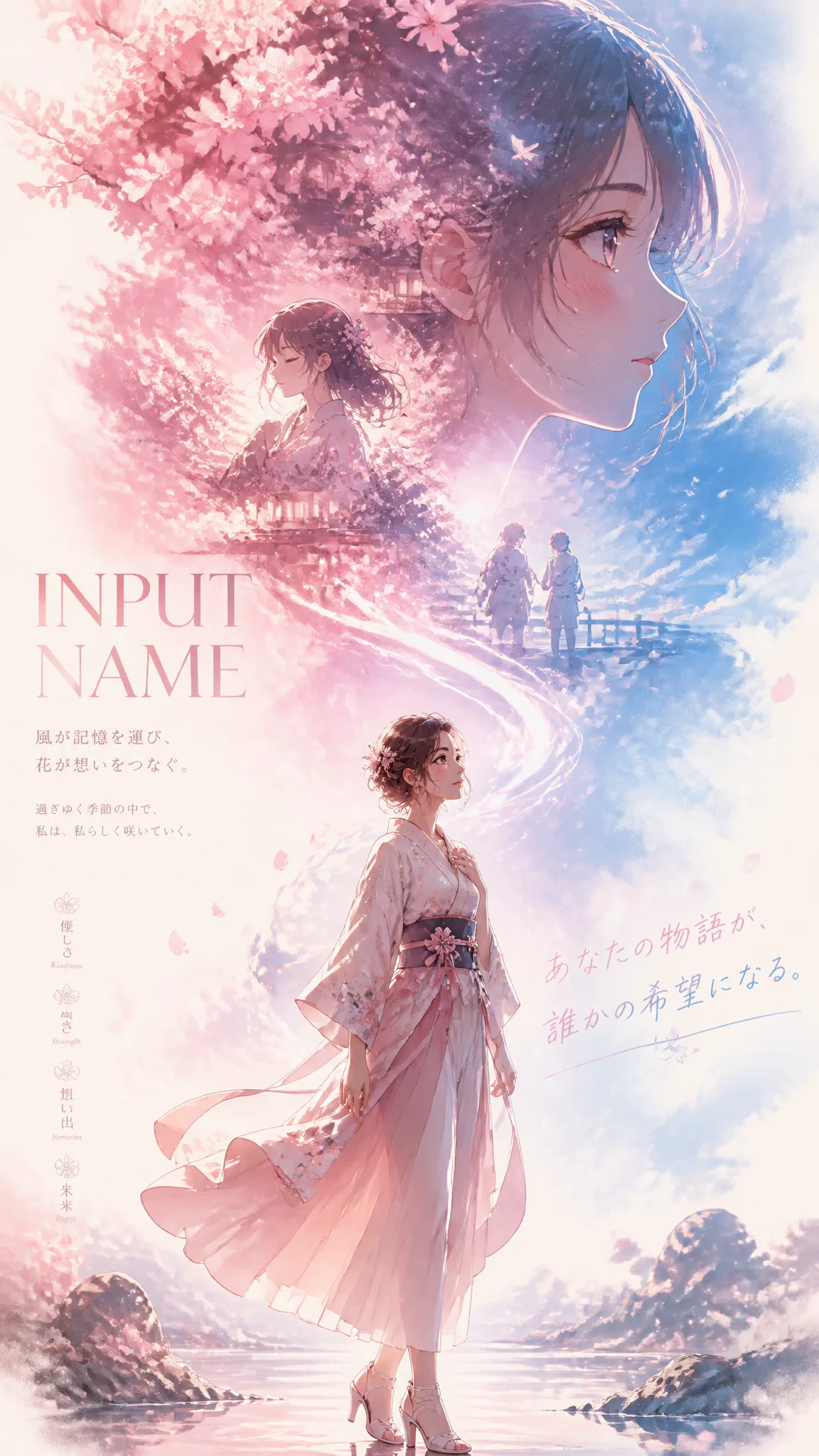 A character promotional poster titled “INPUT NAME”, desig...