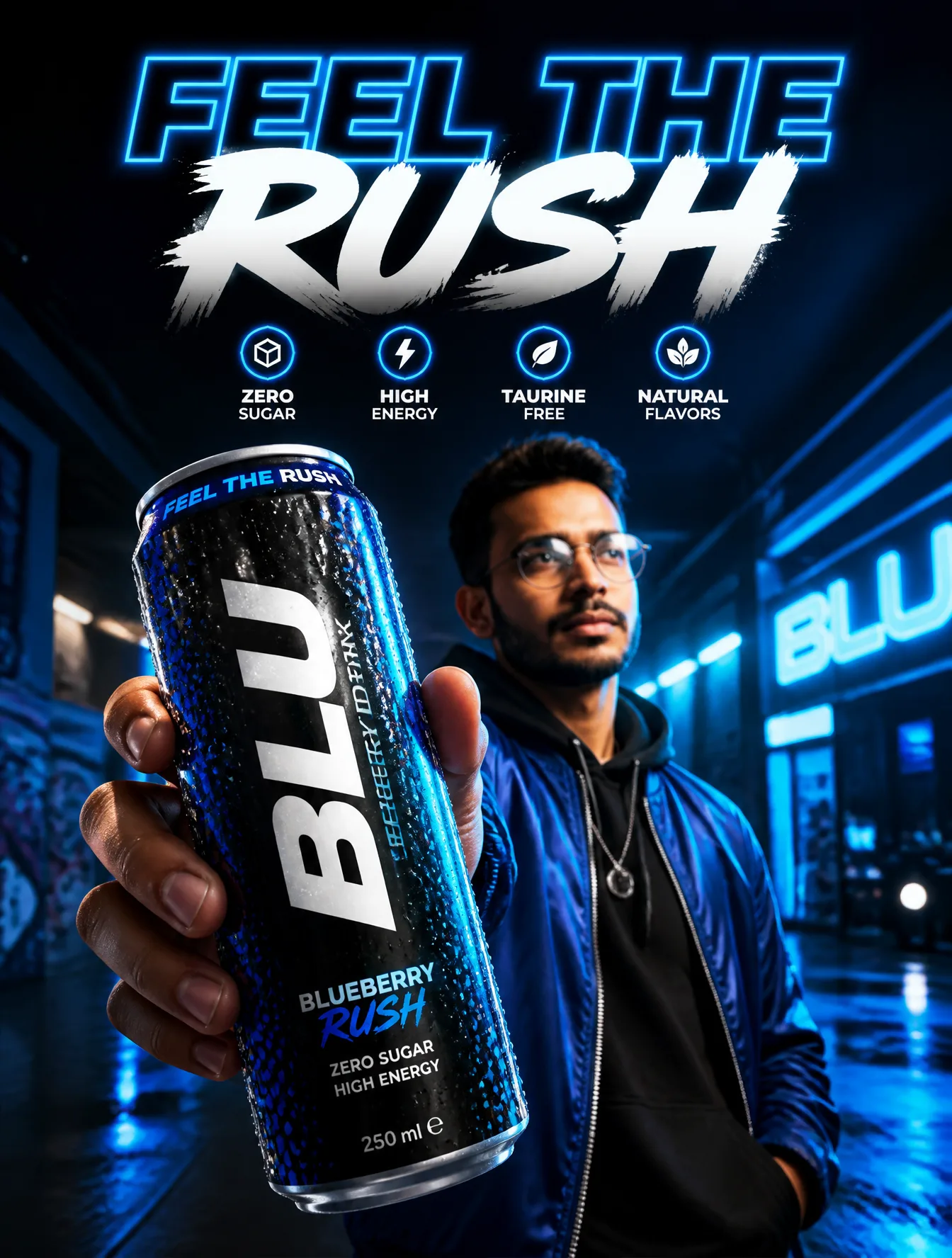 Create a premium high-energy modern beverage advertisemen...